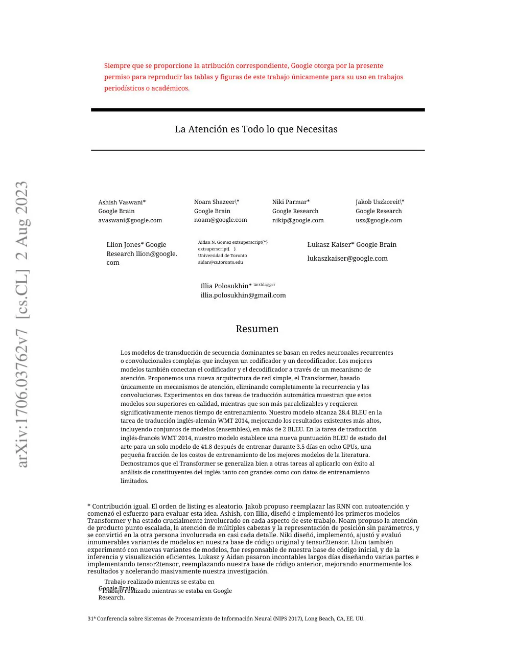 Attention Is All You Need translated page 1 (es)